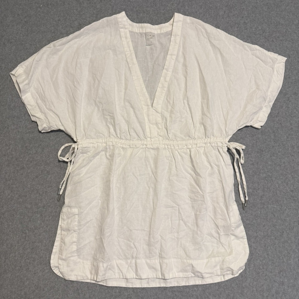 Calia White Swim Cover Up Beach Shirt ~ Women's Size L ~ Linen Blend